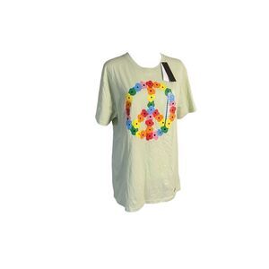 The Phluid Project Womens Large‎ Peace Sign T Shirt Green Short Sleeve NWT)